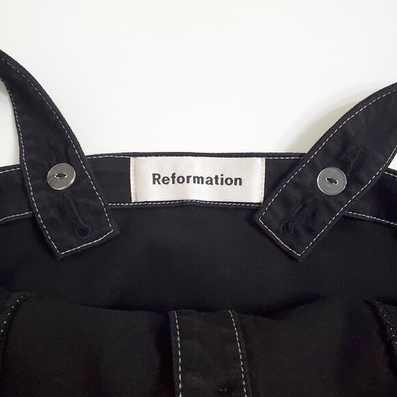 Reformation Roxanna Denim Dress 6 Black Button Down Straps Pockets - Picture 7 of 14